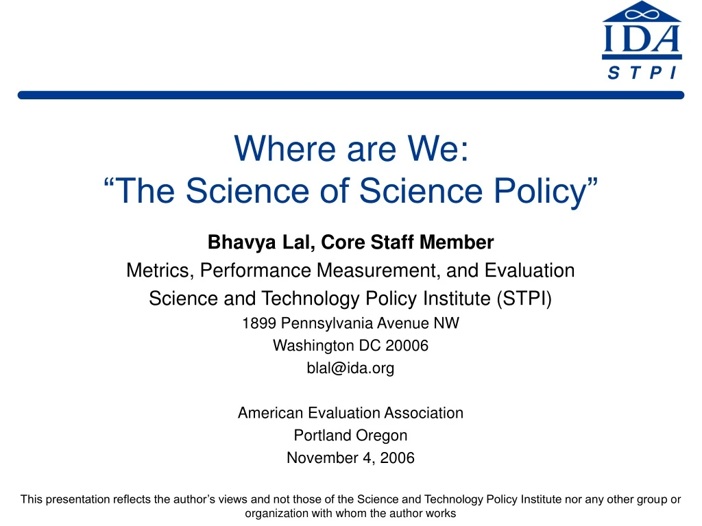 where are we the science of science policy