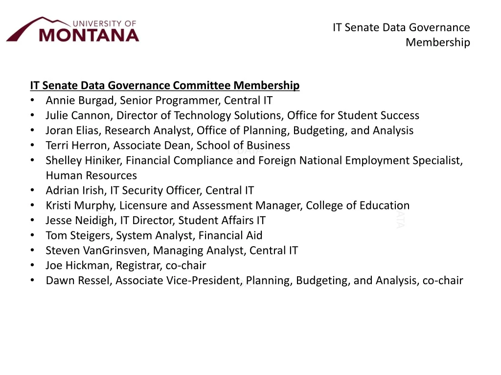 it senate data governance membership