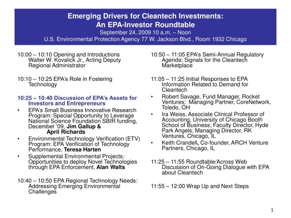 10:50 – 11:05 EPA’s Semi-Annual Regulatory Agenda: Signals for the Cleantech Marketplace