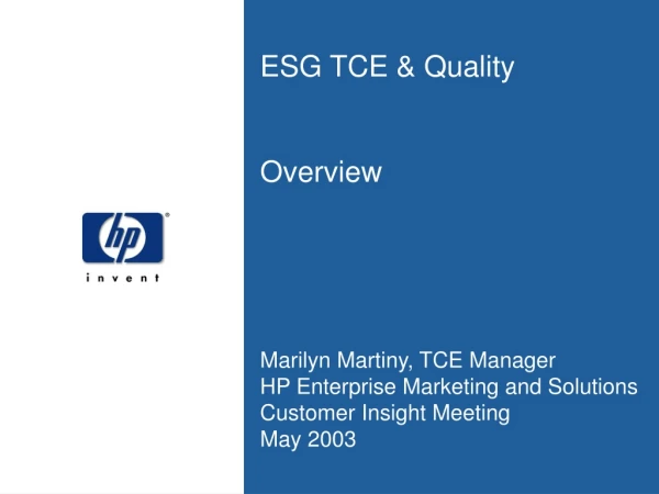 ESG TCE &amp; Quality  Overview