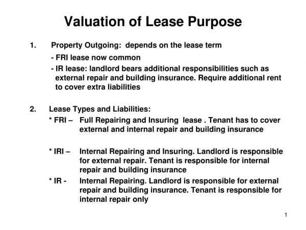 Valuation of Lease Purpose