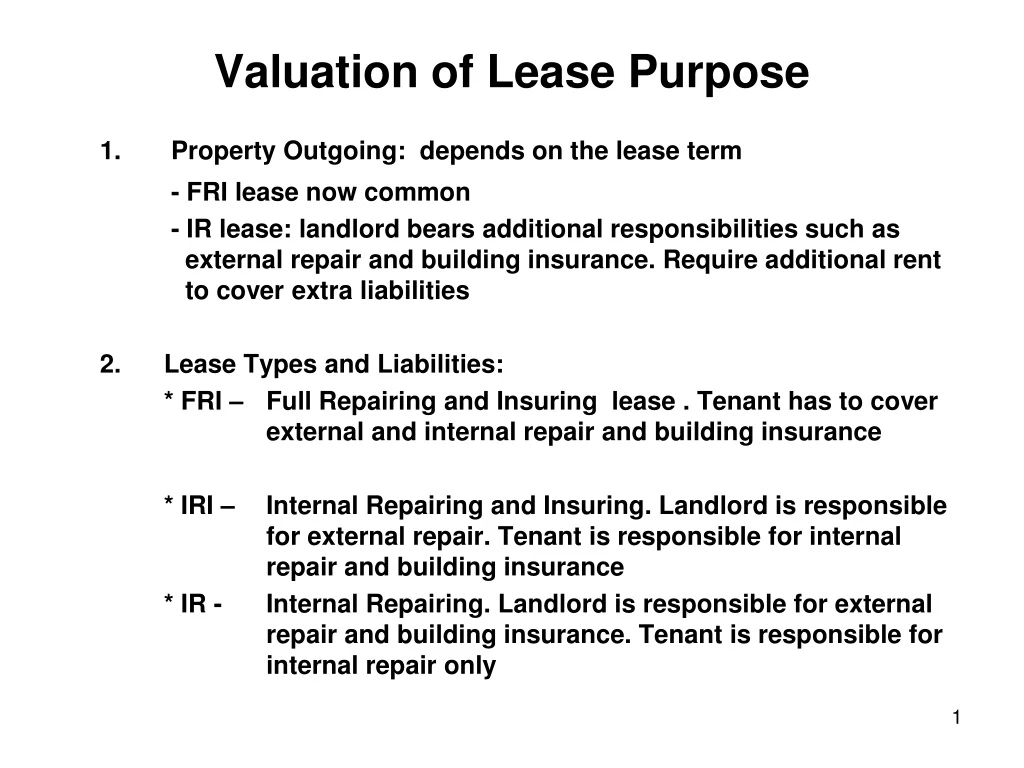 valuation of lease purpose