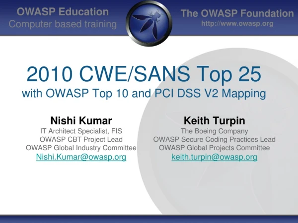 2010 CWE/SANS Top 25  with OWASP Top 10 and PCI DSS V2 Mapping