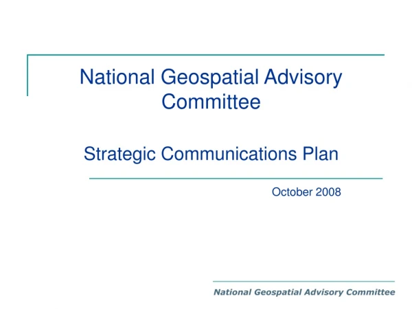 National Geospatial Advisory Committee Strategic Communications Plan