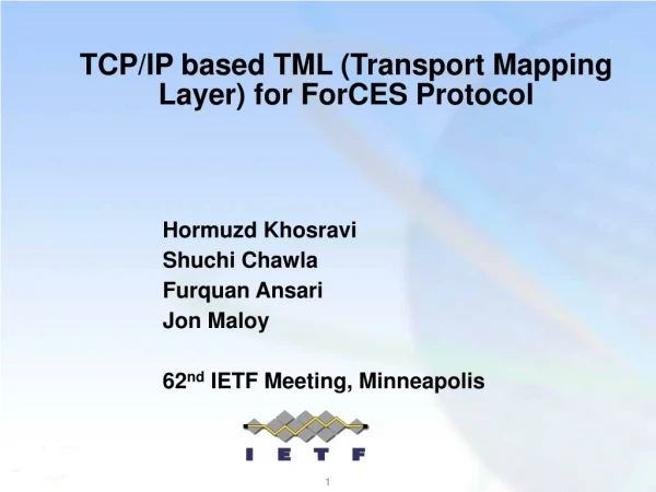 TCP/IP based TML (Transport Mapping Layer) for ForCES Protocol