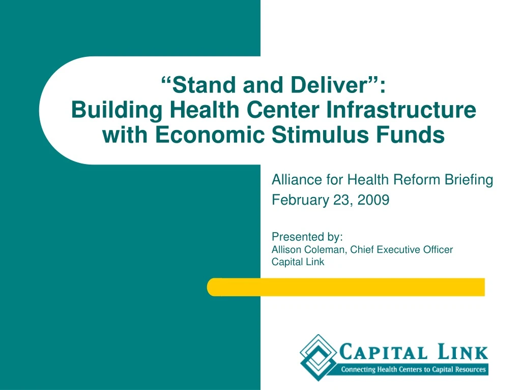 stand and deliver building health center infrastructure with economic stimulus funds