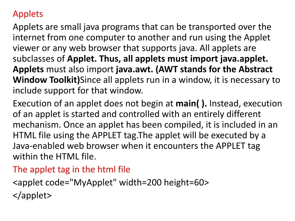 applets applets are small java programs that