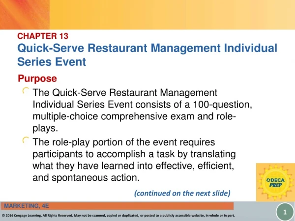 CHAPTER 13 Quick-Serve Restaurant Management Individual Series Event