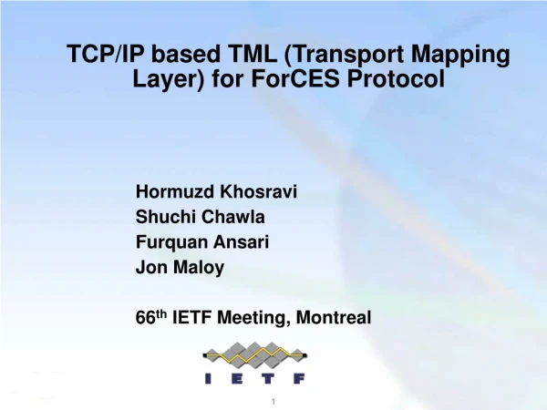 TCP/IP based TML (Transport Mapping Layer) for ForCES Protocol