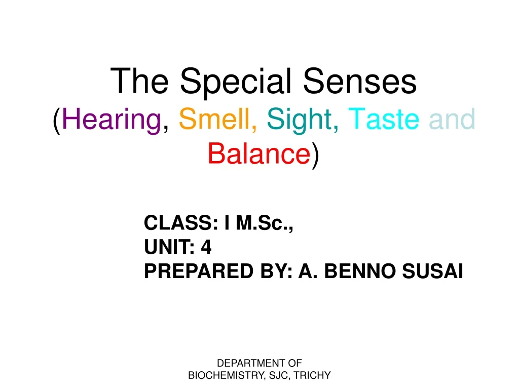 the special senses hearing smell sight taste and balance