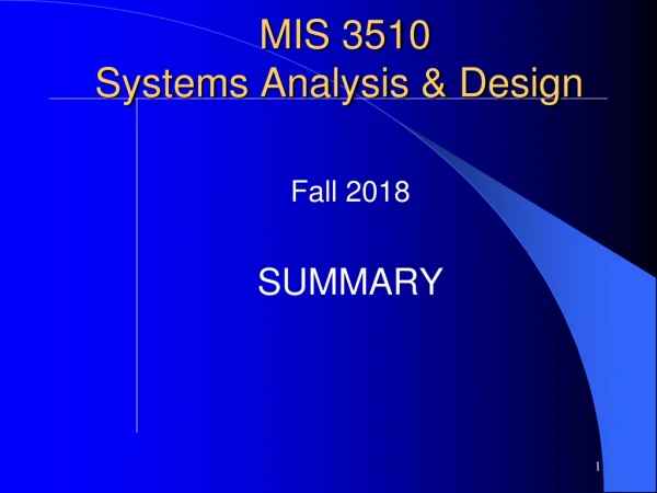 MIS 3510  Systems Analysis &amp; Design