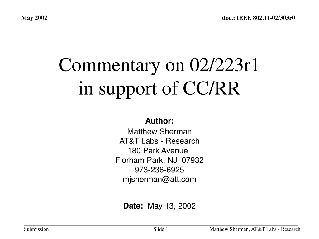 commentary on 02 223r1 in support of cc rr