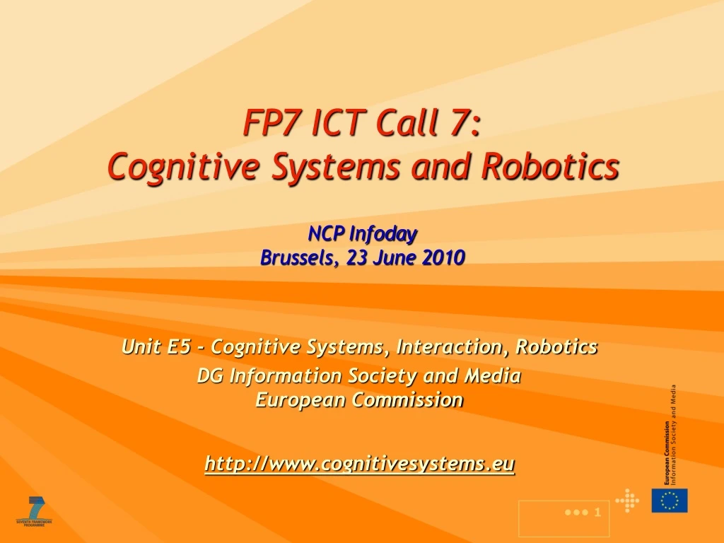 fp7 ict call 7 cognitive systems and robotics ncp infoday brussels 23 june 2010
