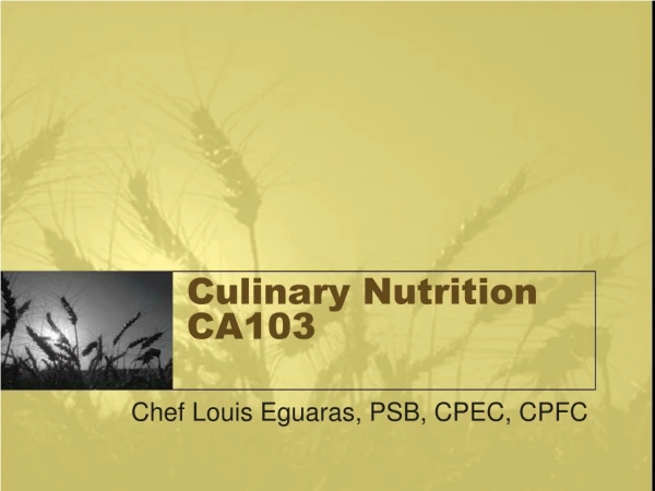 Culinary Nutrition CA103