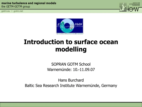 Introduction to surface ocean modelling