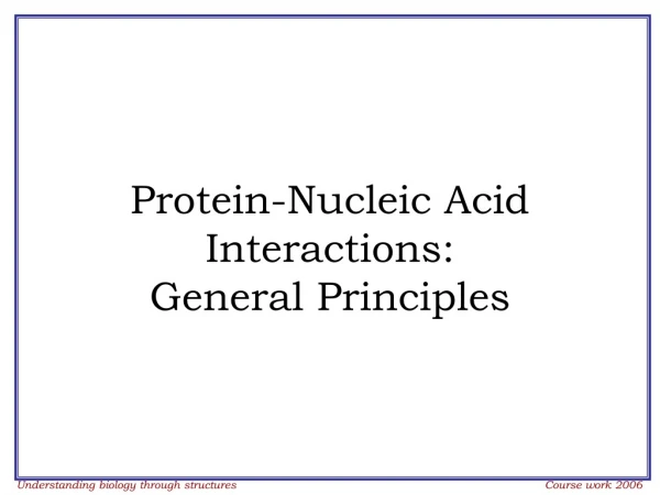 Protein-Nucleic Acid Interactions:  General Principles