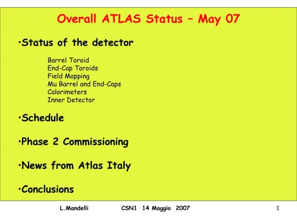 Overall ATLAS Status – May 07