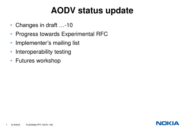 AODV status update