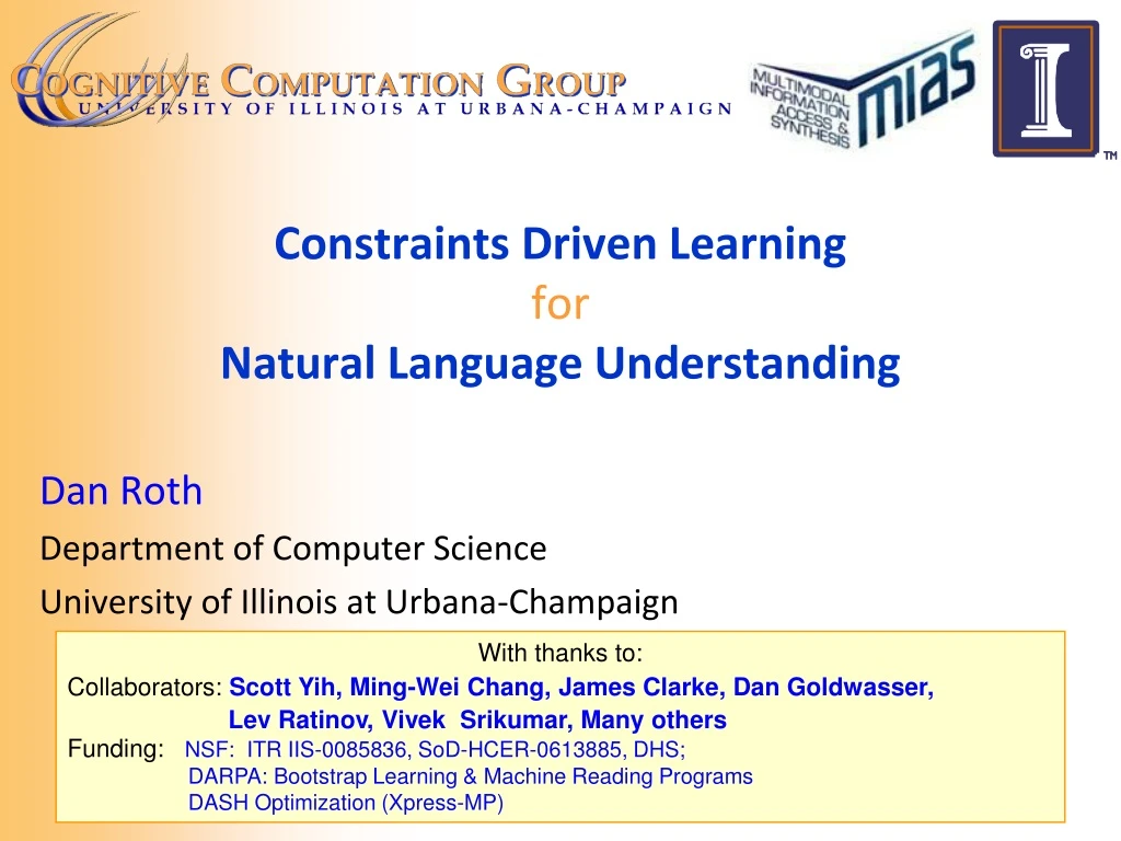 constraints driven learning for natural language understanding