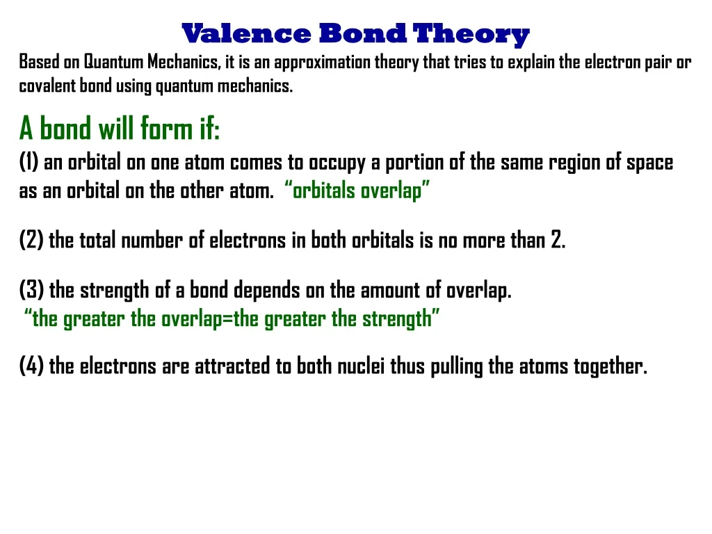 valence bond theory based on quantum mechanics