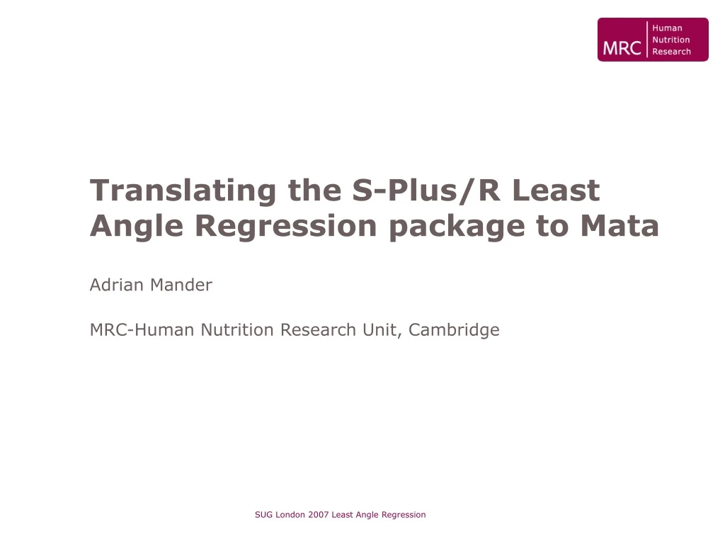 translating the s plus r least angle regression package to mata
