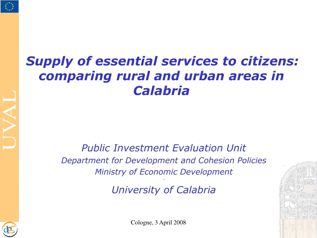 supply of essential services to citizens comparing rural and urban areas in calabria