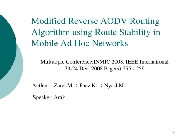 Modified Reverse AODV Routing Algorithm using Route Stability in Mobile Ad Hoc Networks