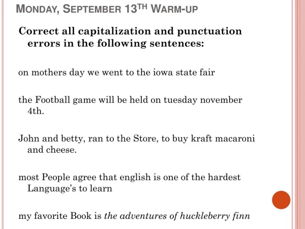 Monday, September 13 th  Warm-up
