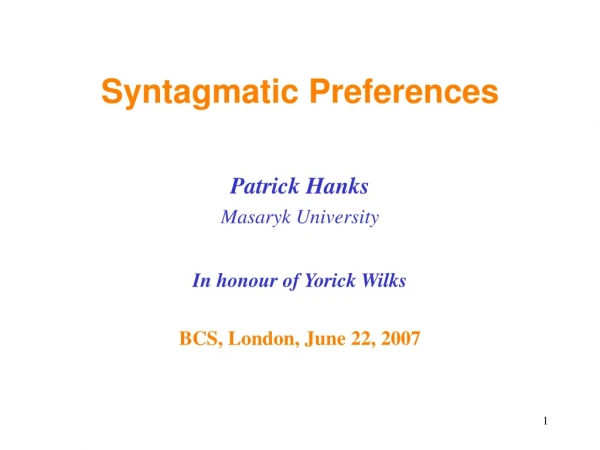 Syntagmatic Preferences