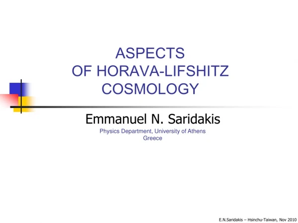 ASPECTS  OF HORAVA-LIFSHITZ COSMOLOGY