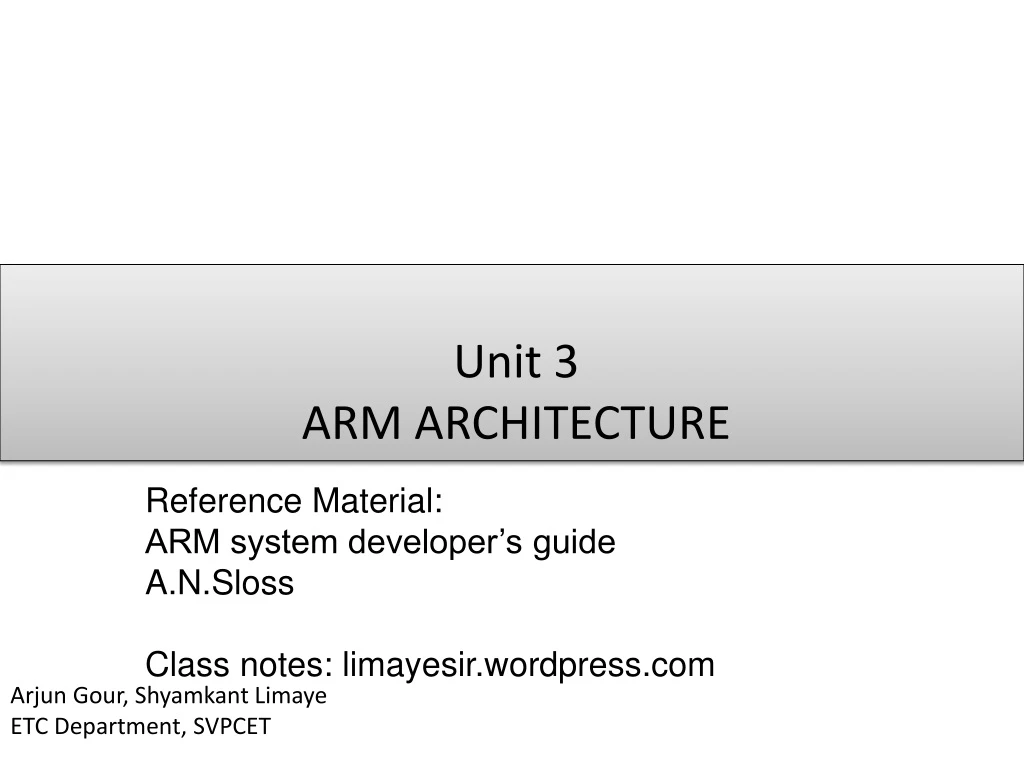 unit 3 arm architecture