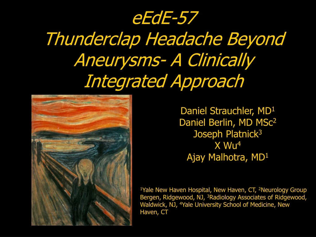 eede 57 thunderclap headache beyond aneurysms a clinically integrated approach