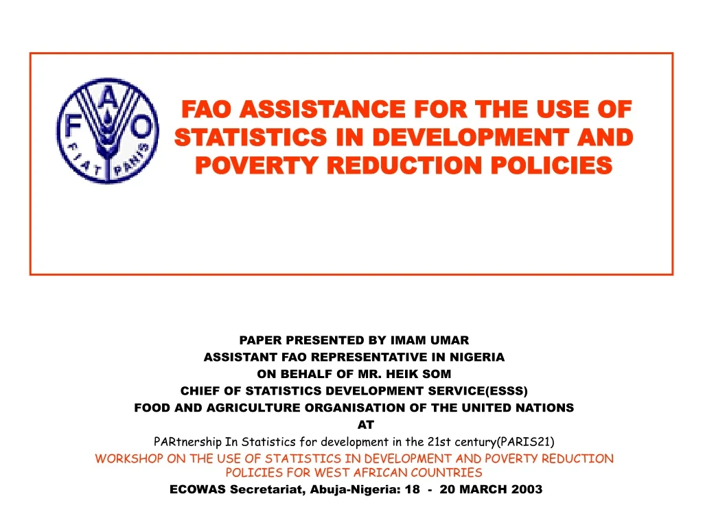 fao assistance for the use of statistics