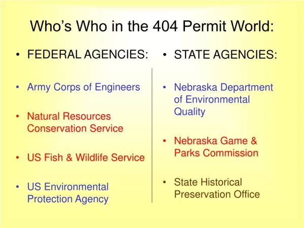Who’s Who in the 404 Permit World: