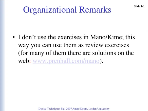 Organizational Remarks
