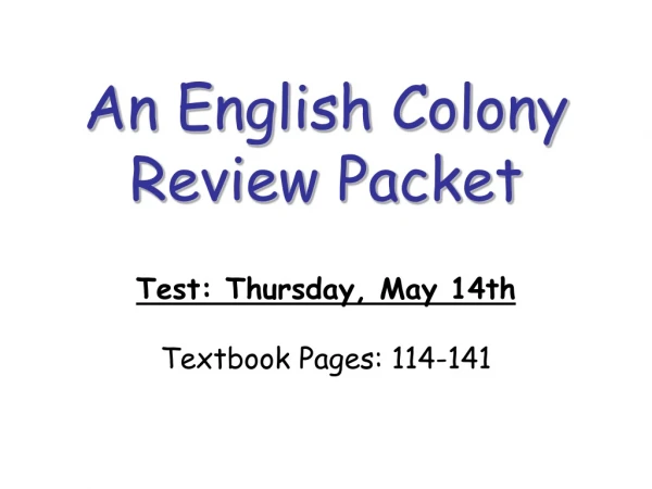 An English Colony  Review Packet