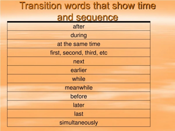 Transition words that show time and sequence