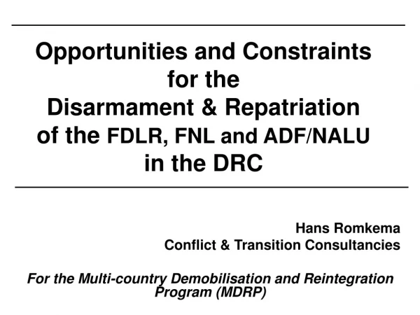 Hans Romkema Conflict &amp; Transition Consultancies