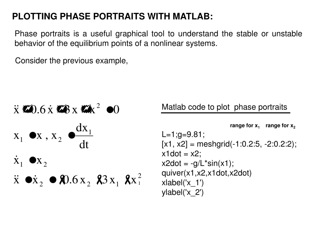 matlab code to plot phase portraits