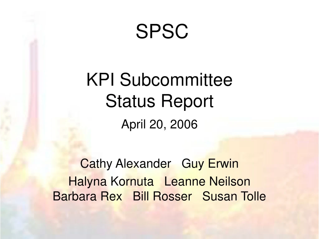 kpi subcommittee status report april 20 2006