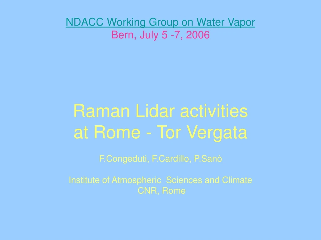 ndacc working group on water vapor bern july 5 7 2006