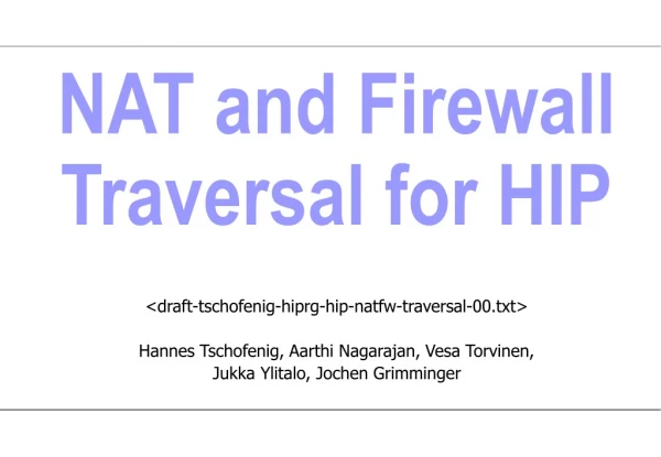 NAT and Firewall Traversal for HIP