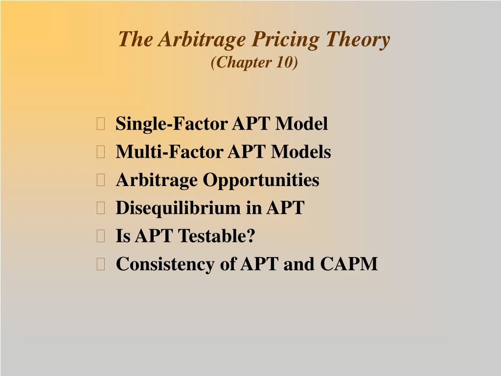 the arbitrage pricing theory chapter 10