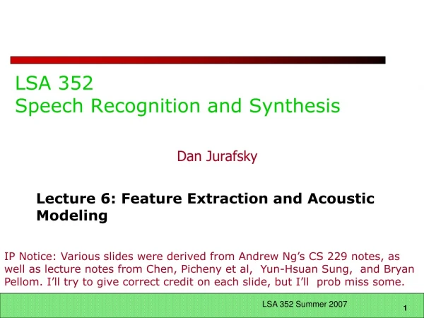 LSA 352 Speech Recognition and Synthesis