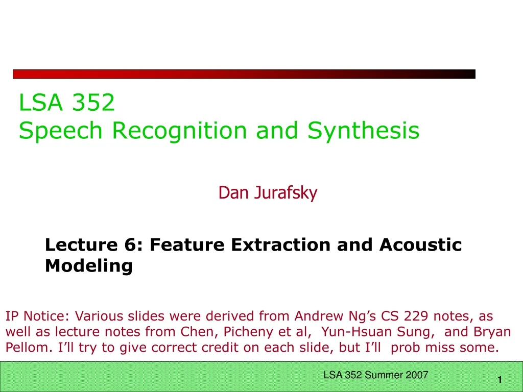 lsa 352 speech recognition and synthesis