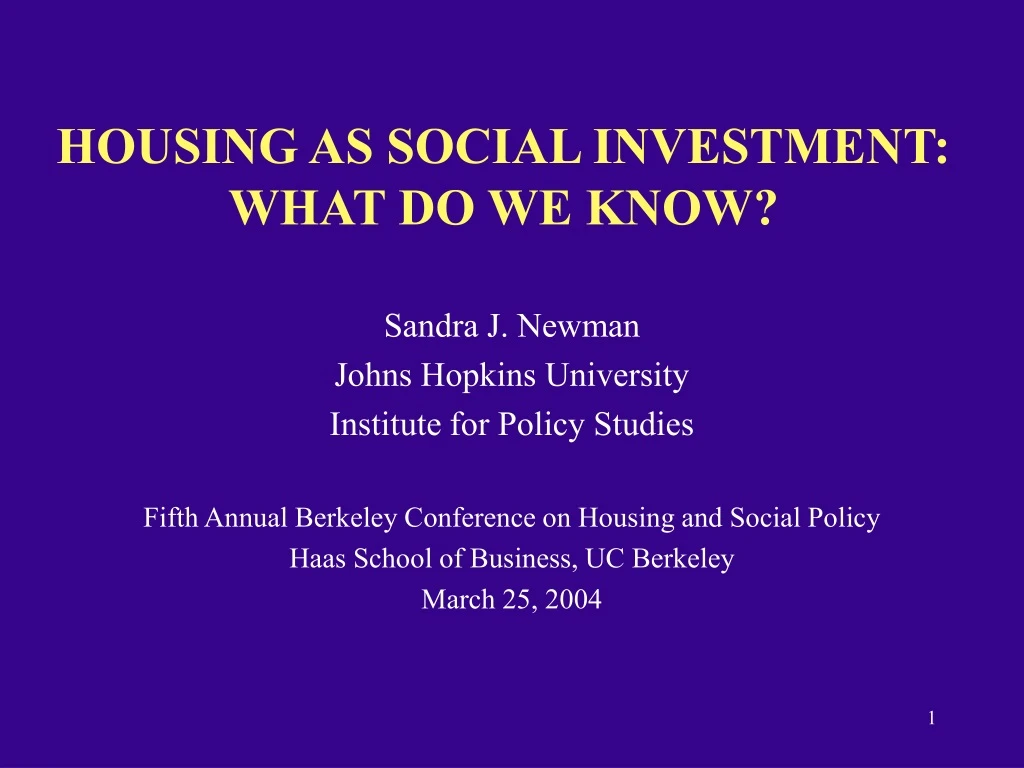 housing as social investment what do we know