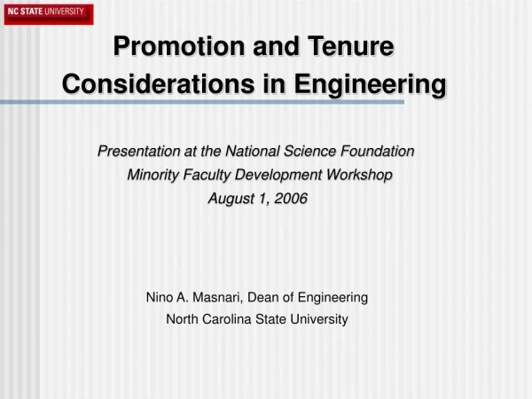Promotion and Tenure  Considerations in Engineering
