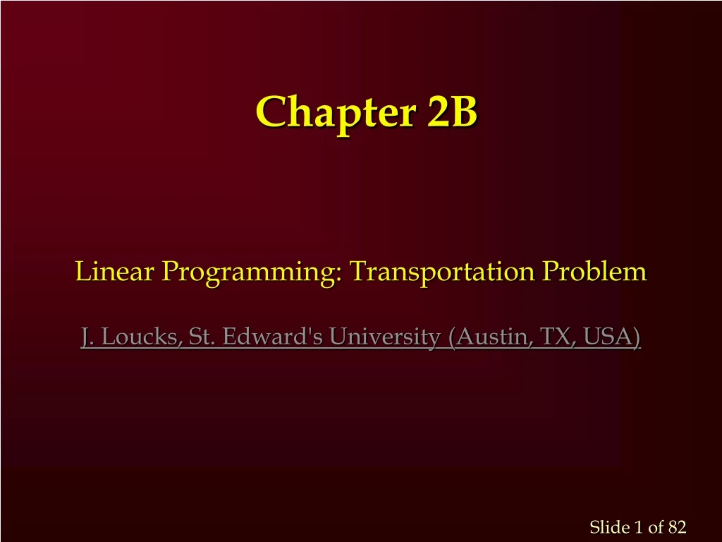 linear programming transportation problem j loucks st edward s university austin tx usa