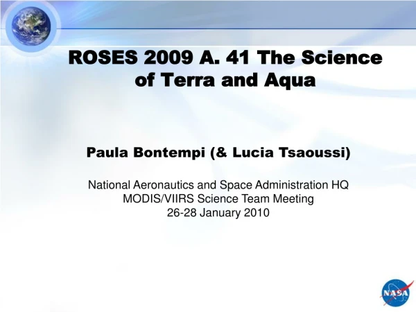 ROSES 2009 A. 41 The Science of Terra and Aqua