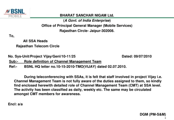 BHARAT SANCHAR NIGAM Ltd. ( A Govt. of India Enterprise )